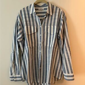 Madewell Linen Blue Striped Button-Up Shirt